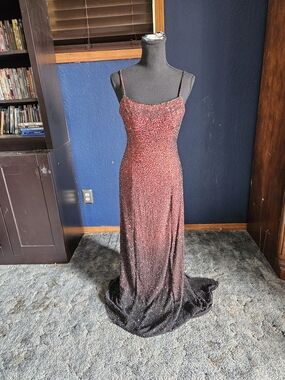 Vintage Cache Red & Black Beaded Gown Size 5/6 Floor Length goth y2k 100% silk